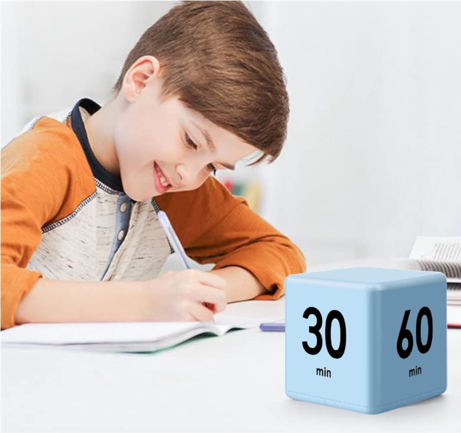 Feilifan Cube Timer Productivity Timer Kids Time Timer Gravity Sensor flip Timer for Time Management and Countdown Settings 15 20 30 60 Minutes  Blue